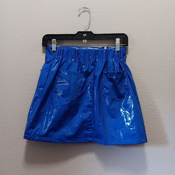 Mags & Pye Vinyl Mini Skirt Medium Stretchy Pockets Blue - Picture 2 of 10